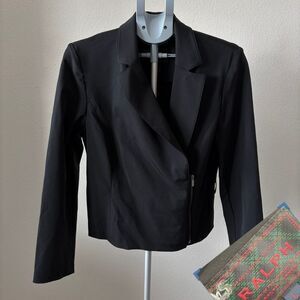 Early 2000s Ralph Lauren Black Women's Sz LG Moto Zip Jacket Blazer Professional